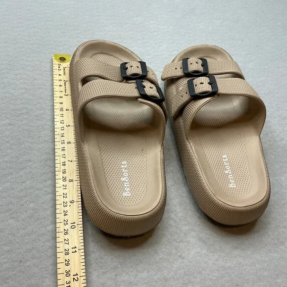 BenSorts Slide Sandals Double Buckle Beige Tan Size 40-41 Womens Comfort Slides - Picture 11 of 11